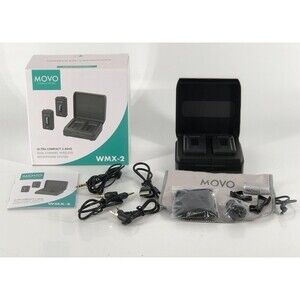 Movo WMX-2 Wireless Lavalier Microphone System DSLR Vlogging Charging Case NEW